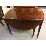 19th cent. Mahogany and inlaid oval double drop leaf table with single drawer. 42ins. x 28ins. x