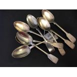 Hallmarked Silver: Dessert spoons x 8, London 1867 George W. Adams. (Chawner's & Co.) Monogrammed