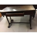 19th cent. Oak writing table, bobbin turned stretchers & supports with single drawer. 40ins. x 30½