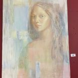 Latvian Art: Inese Silina (1952- ) Oil on acrylic, on canvas of a veiled lady. 28ins. x 21ins.