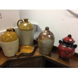 19th cent. Stoneware: Liquor flagons, a 3 gallon (unnamed), a 'Powell Potter/Sullivan of Bristol'