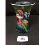 Moorcroft - The Newman Collection: c1952 Small waisted vase, Orchid pattern on green ground, 4½