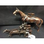 Smoking Requisites: Cigarette lighters, Japanese horse novelty table lighter and a Spanish horse and