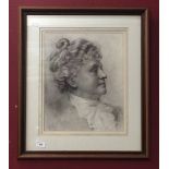 English School 19th cent. Charcoal portrait of an elderly lady facing left. Monogrammed MB lower