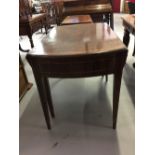 19th cent. Mahogany and inlaid oval double drop leaf table with single drawer. 42ins. x 28ins. x