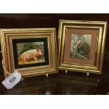 Rita E. Whitaker R.M.S. Enamel on copper miniatures 'Goat' 2ins. x 2½, 'Porky' 2½ins. x 2ins.