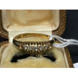 Hallmarked Gold: 18ct jewellery, 5 stone 'boat shape', diamond set engagement ring. Makers mark W.