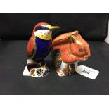 Crown Derby: Imari paperweights Bee Eater and Squirrel.