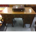 Late 19th cent. Mahogany twin pedestal desk. Seven drawers, inlaid banding, slender supports & on