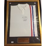 Movies/Football: Signed Pele 'Escape to Victory' Football shirt. Framed and glazed. 13ins. x 32ins.