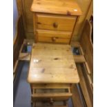 20th cent. Pine bedside cupboards, one with 3 drawers and the other with 2 drawers and open recess.