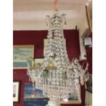 Lighting: Triple drop chandelier, single bulb, illumination glass drop reflectors.