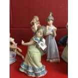 20th cent. Lladro: A Spanish dancer, 5604 girl with flowers plus 524 girl with cats.