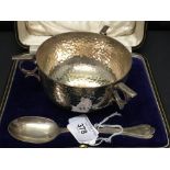 Hallmarked Silver: Art deco sugar bowl and spoon of planished design, Sheffield James Dixon marks in