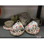 20th cent. Ceramics: Royal Winton 'Old Cottage', chintz half tea set, cups and saucers x 6, milk