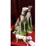 19th/20th cent. Ceramics: Kent Staffordshire greyhounds with caught rabbit - a pair, plus a