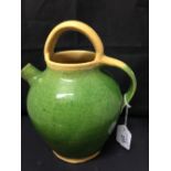 19th cent. Cream & green glazed 'Salisbury' style kettle a/f. (crack to top handle).