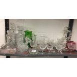 20th cent. Glass ware: Wheel cut ad moulded glass including decanters (4), overlayed jug and posy