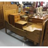 19th cent. French pine, single sleigh bed. 6ft. x 3ft. 2ins.