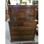 19th cent. Mahogany gents trouser press and chest of drawers, a 2/3 on short brackets supports