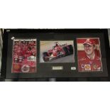 Motorsport: Formula One Ferrari World Champion Michael Schumacher signed montage. Framed and glazed.