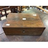 20th cent. Rosewood writing slope/ box. Brass inlay and mother of pearl cartouche. 14ins. x 4¾ins. x