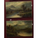 19th cent. British School: Oil on canvas Anglers in highland landscape, indistinct signature in