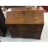 Early 19th cent. Mahogany bureau, drop flap, fitted interior, cock beaded drawers and low swept