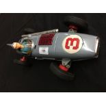 Toys: Tinplate Tomiyama "Firebird Racer" grey with No3 Japanese racing care with box.