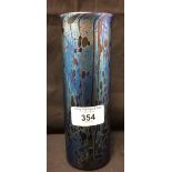 Studio Glass: Blue iridescent vase, cylinder shape with flared rim. Possibly Isle of Wight glass