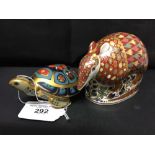 Crown Derby: Imari paperweights Armadillo and Terrapin.