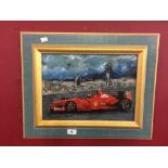 Motorsport: Ted Weaver oil on board, Ferrari Formula One car. 16ins. x 10ins.