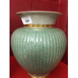 20th cent. Ceramics: Royal Copenhagen Celadon vase, crackle glaze, baluster shape. Fluted design,