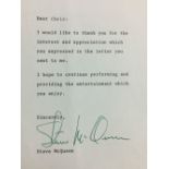 Autographs: Typed letter to Chris Roberts signed in green ink, Steve McQueen, possibly