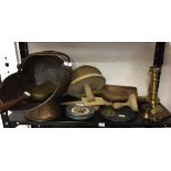 Rustic, Treen & Metalware: 19th cent. Shop flour/sugar scoop, butter pats, plate and a platter, a