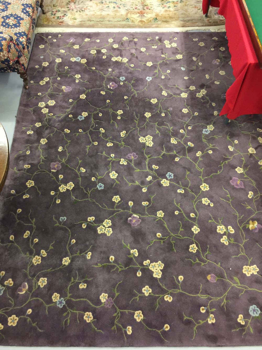 20th cent. Julian Collection Chinese Purple ground, hand knotted washed carpet. Floral design in