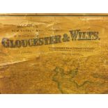 Maps: 19/20th cent. Bacon's New Survey Map of Gloucester and Wilts, on linen. 35½ins. x 45ins.