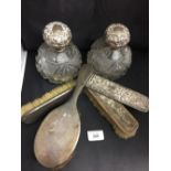Hallmarked Silver: Victorian wheel glass Hallmarked silver topped perfume bottles (2) plus a
