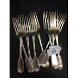 Hallmarked Silver: Dessert forks x 9, London 1855, 1867 George W. Adams. (Chawner's & Co.) x 7,