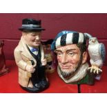 20th cent. Ceramics: Royal Doulton "Winston Churchill" Toby jug 9¼ins., Royal Doulton "The Falconer"