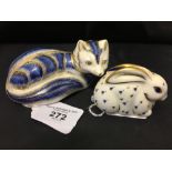 Crown Derby: Imari paperweights Artic fox plus baby rabbit LX.