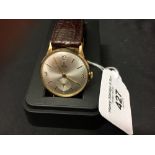 Watches: Rolex Tudor wristwatch 9ct. Hallmarked case, brown leather strap, signed movement, Tudor 17