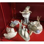 20th cent. Lladro and Nao: 4895 Goose with clutch Nao 2 geese, 3 geese, Ballerina with ball plus