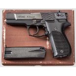 Walther PC Police, Versuch, im Karton Kal. 9 mm Luger, Nr. V1619. Nummerngleich. Blanker Lauf. 14-