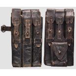 Ein Paar Magazintaschen für sechs Magazine MP 38/40 Schwarzes, kräftiges Leder mit stählernen