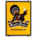 Emailleschild {Auer-Bräu{ Abgekantetes Schild der Rosenheimer Brauerei aus den 30er Jahren. Ferro-