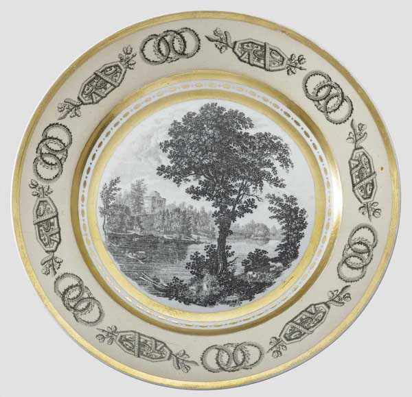 Teller mit Ansicht des Palais in Pavlovsk, Russland, 1. Drittel 19. Jhdt. Kaiserlich Russische