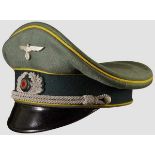 A Visor Hat for Officer of the Army Transmission Field gray doeskin, saddle-shaped top, dark green