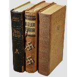 Three Historical books Tan canvas bound: {Hitler Terror{ published in English by A. Knopf in 1933,