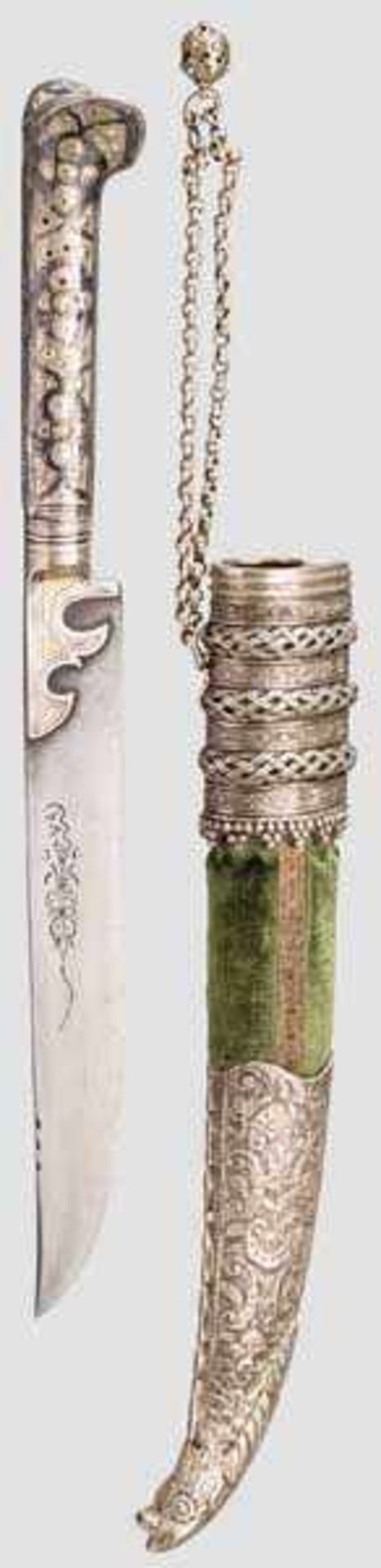 Silbermontierter Bicak, osmanisch, datiert 1862 Schmale Rückenklinge aus Stahl mit quartseitig - Bild 2 aus 2